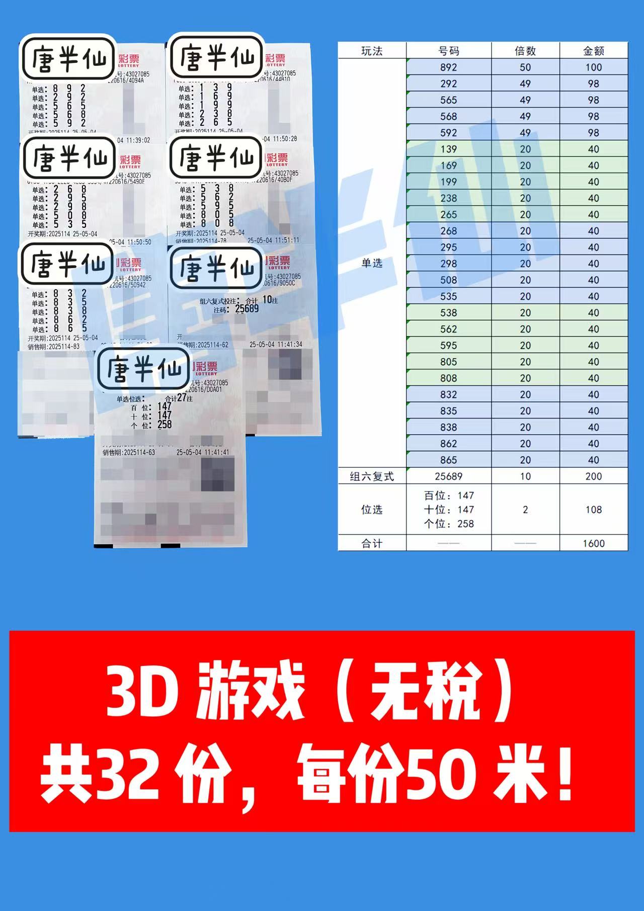 3D-1 05月04日实票分享