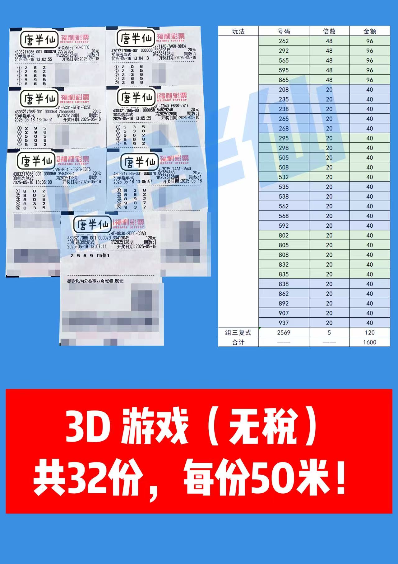 3D-10 05月18日实票分享