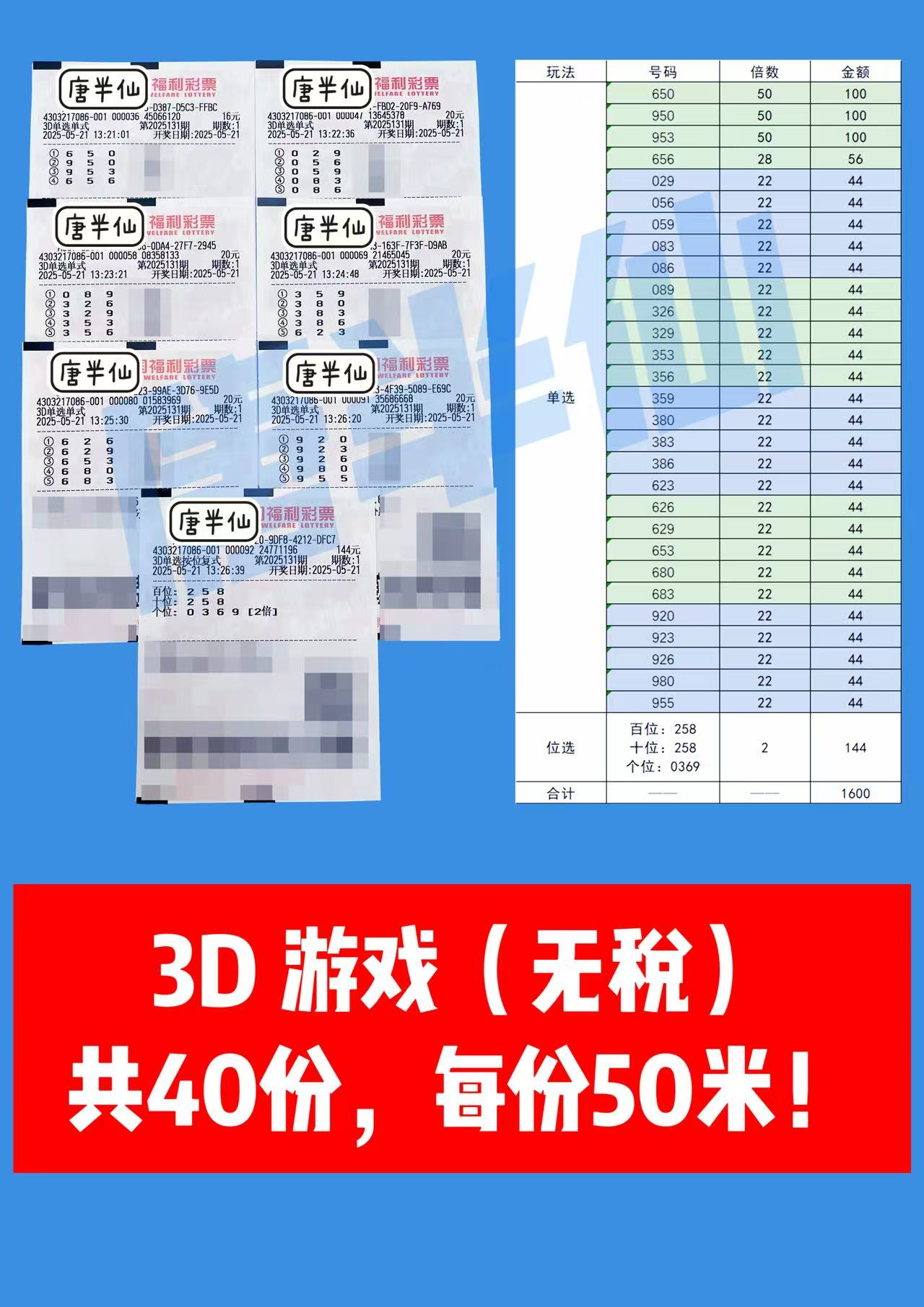 3D-13 05月21日实票分享